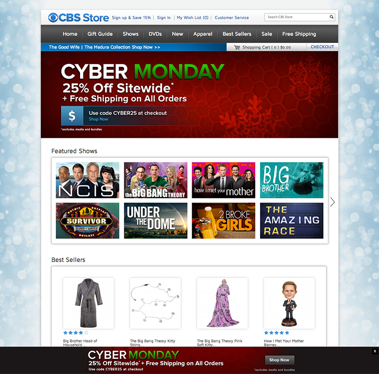 CBS Cyber Monday Landing Page